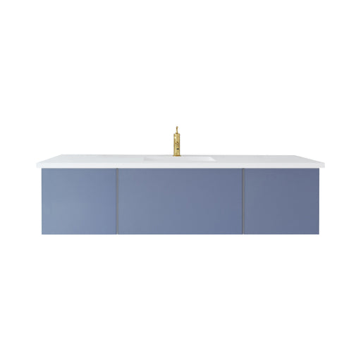 Laviva 313VTR-66NB-MW Vitri 66" Nautical Blue vanity with Matte White solid surface top, front view on a white background