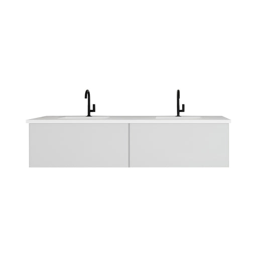 Laviva 313VTR-72DCW-MW Vitri 72" Cloud White double vanity with Matte White solid surface top, front view on a white