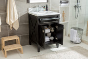 Laviva 313YG319-24B-WC Wimbledon 24" Brown vanity with White Carrara marble top, installed in a bathroom with doors and