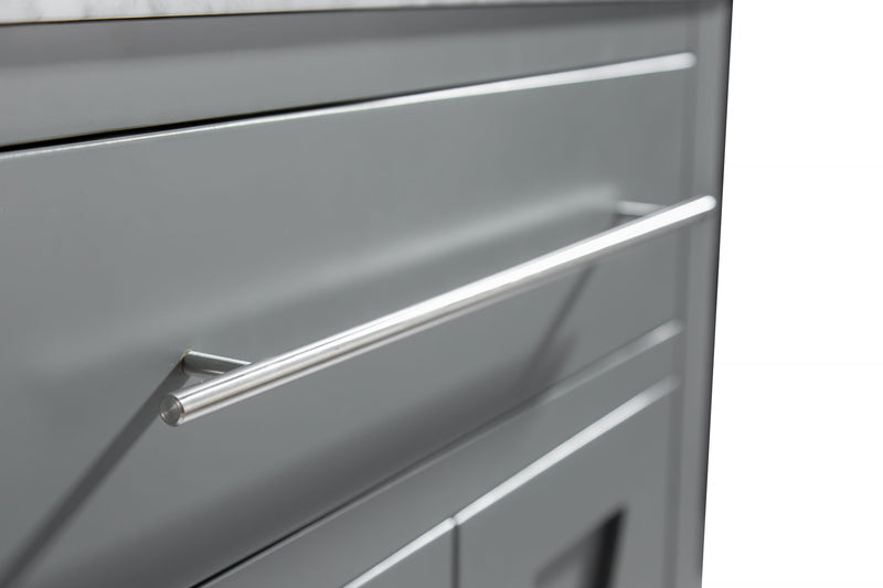 Laviva 313YG319-24G-BW Wimbledon 24" Grey vanity with Black Wood marble top, drawer handle close-up
