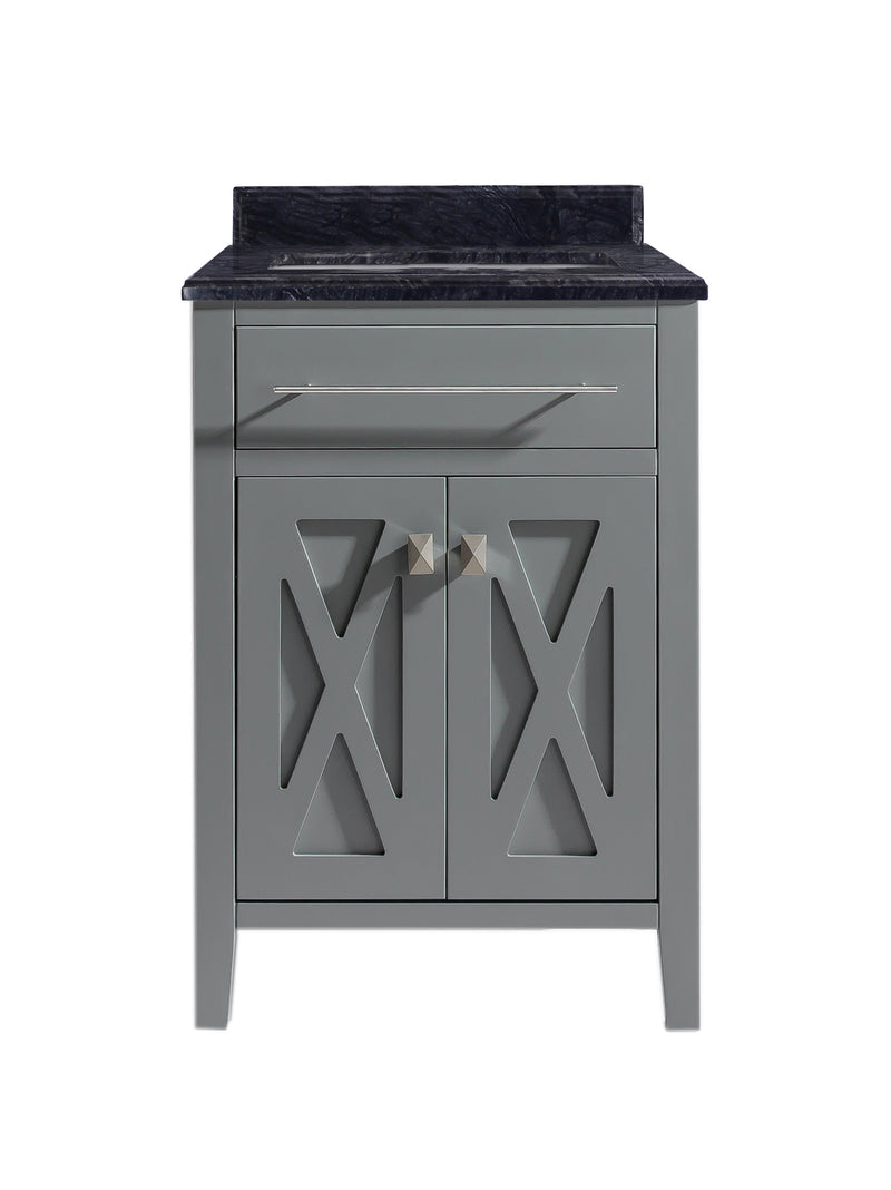 Laviva 313YG319-24G-BW Wimbledon 24" Grey vanity with Black Wood marble top, front view on a white background