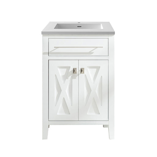 Laviva 313YG319-24W-MW Wimbledon 24" White vanity with Matte White solid surface top, front view on a white background