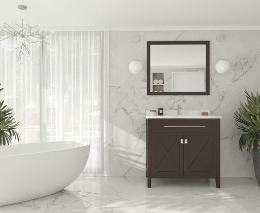 Laviva 313YG319-36B-WC Wimbledon 36" Brown vanity with White Carrara marble top, installed in a bathroom