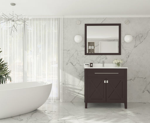 Laviva 313YG319-36B-WQ Wimbledon 36" Brown vanity with White Quartz top, installed in a bathroom