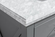 Laviva 313YG319-36G-WC Wimbledon 36" Grey vanity with White Carrara marble top, countertop edge close-up