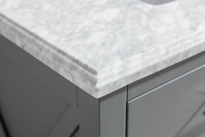 Laviva 313YG319-36G-WC Wimbledon 36" Grey vanity with White Carrara marble top, countertop edge close-up