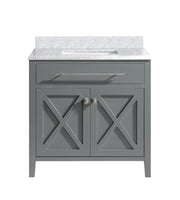 Laviva 313YG319-36G-WC Wimbledon 36" Grey vanity with White Carrara marble top, front view on a white background
