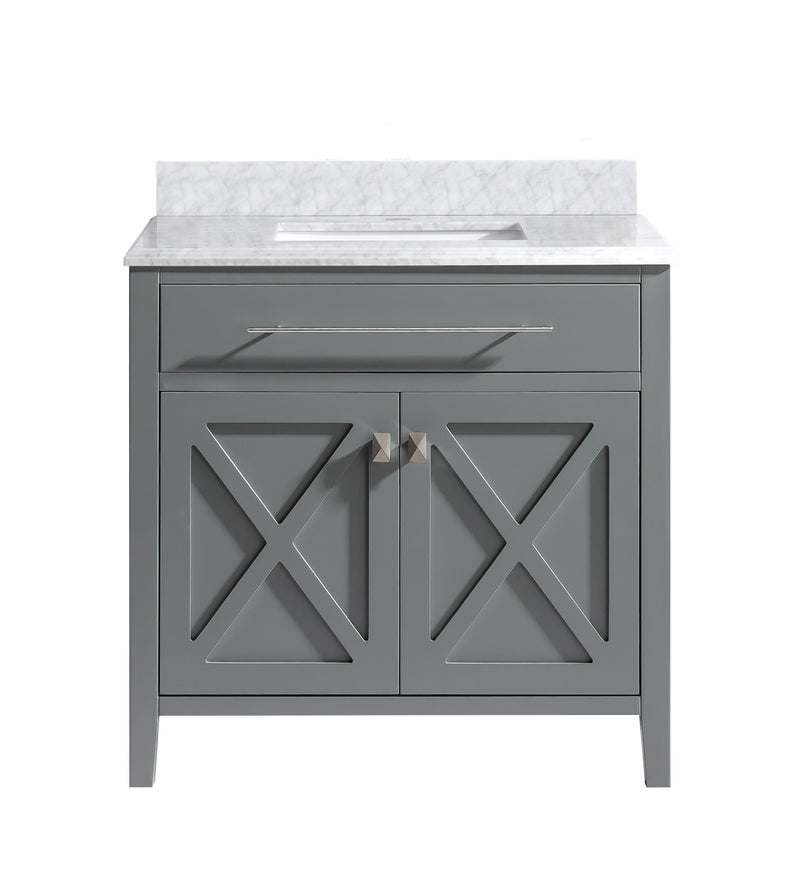 Laviva 313YG319-36G-WC Wimbledon 36" Grey vanity with White Carrara marble top, front view on a white background
