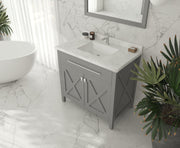 Laviva 313YG319-36G-WC Wimbledon 36" Grey vanity with White Carrara marble top, installed in a bathroom