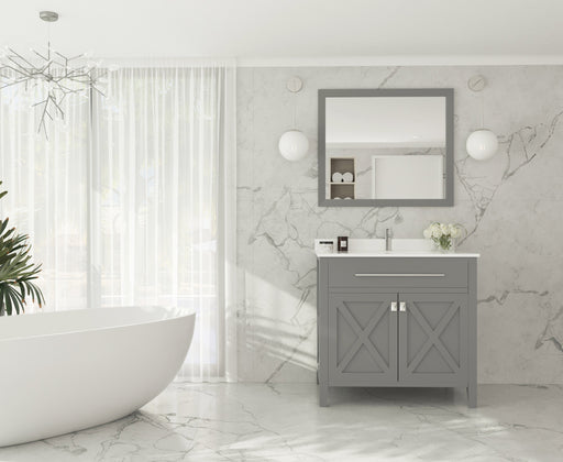 Laviva 313YG319-36G-WQ Wimbledon 36" Grey vanity with White Quartz top, installed in a bathroom
