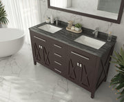 Laviva 313YG319-60B-BW Wimbledon 60" Brown double vanity with Black Wood marble top, angled view with doors closed