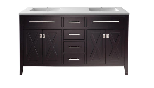Laviva 313YG319-60B-MW Wimbledon 60" Brown double vanity with Matte White solid surface top, front view on a white background