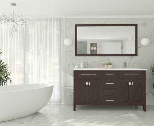 Laviva 313YG319-60B-MW Wimbledon 60" Brown double vanity with Matte White solid surface top, installed in a bathroom