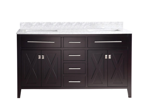 Laviva 313YG319-60B-WC Wimbledon 60" Brown double vanity with White Carrara marble top, front view on a white background