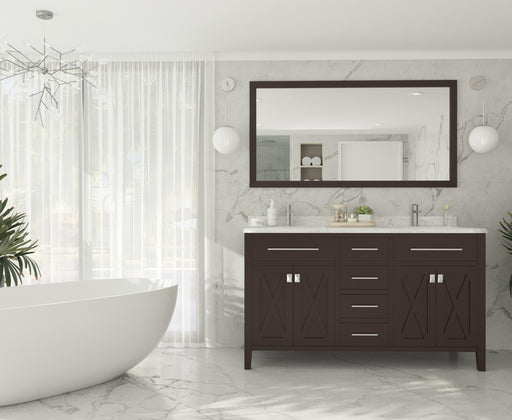 Laviva 313YG319-60B-WC Wimbledon 60" Brown double vanity with White Carrara marble top, wide room view in a bathroom