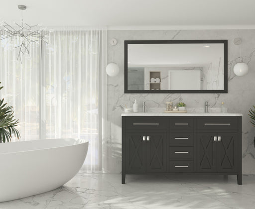 Laviva 313YG319-60E-WC Wimbledon 60" Espresso double vanity with White Carrara marble top, wide room view in a bathroom