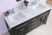 Laviva 313YG319-60E-WC Wimbledon 60" Espresso double vanity with White Carrara marble top, countertop angled view