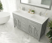 Laviva 313YG319-60G-MW Wimbledon 60" Grey double vanity with Matte White solid surface top, angled view with doors closed