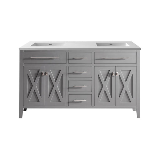 Laviva 313YG319-60G-MW Wimbledon 60" Grey double vanity with Matte White solid surface top, front view on a white background