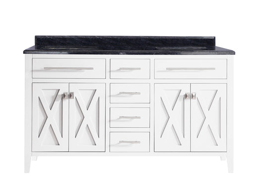 Laviva 313YG319-60W-BW Wimbledon 60" White double vanity with Black Wood marble top, front view on a white background