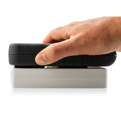 Tramex ME5 and MEX5 Calibration Box - CALBOXME5 Image of the Tramex ME5 and MEX5 Calibration Box, featuring a sleek design with a side angle view showcasing its compatibility with Tramex moisture meters, emphasizing its utility in ensuring accurate moisture measurement.