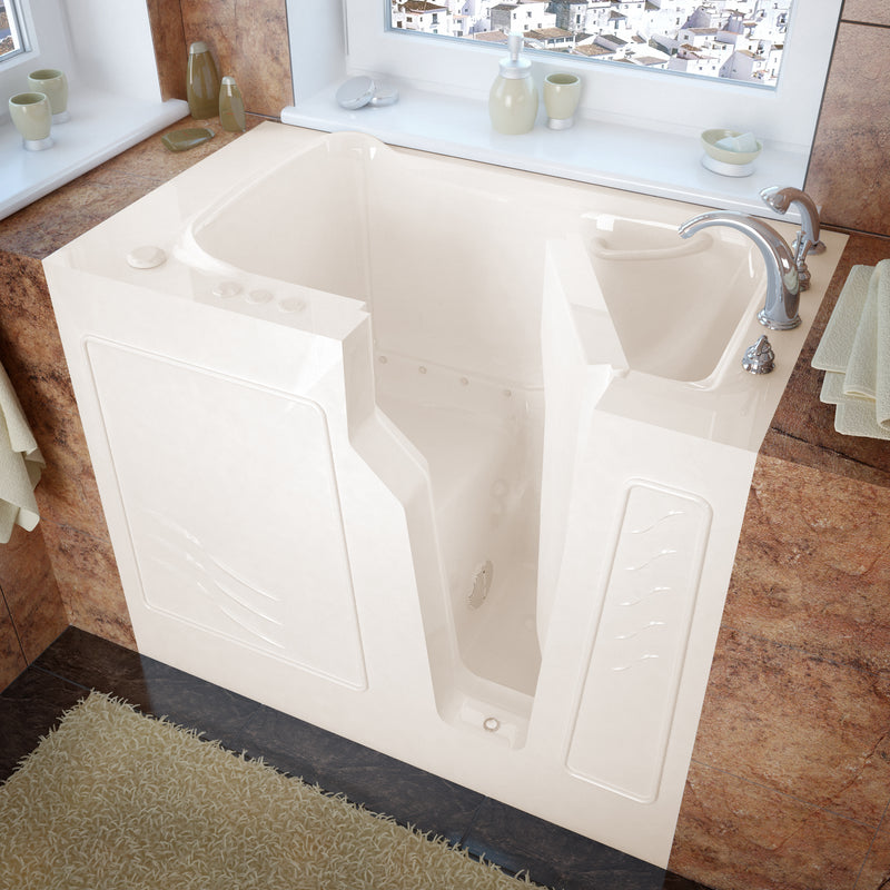 MediTub 2646RBA biscuit walk-in tub with right drain, installed three-quarter view