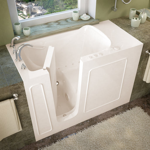 MediTub 2653LBA biscuit walk-in tub with left drain, installed three-quarter view