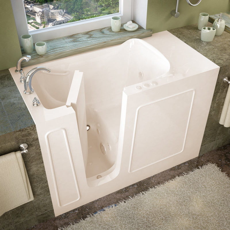 MediTub 2653LBH biscuit walk-in tub with left drain, installed three-quarter view