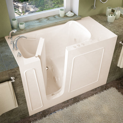 MediTub 2653LBH biscuit walk-in tub with left drain, installed three-quarter view