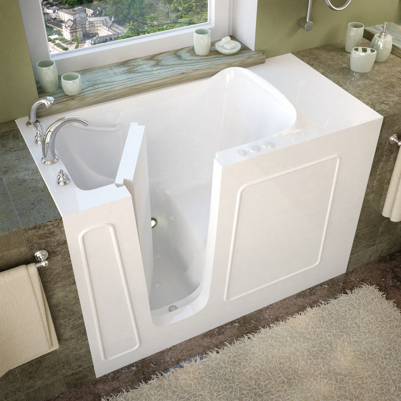 MediTub 2653LWS white walk-in tub with left drain, installed three-quarter view