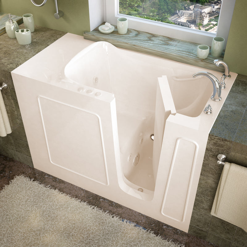 MediTub 2653RBH biscuit walk-in tub with right drain, installed three-quarter view