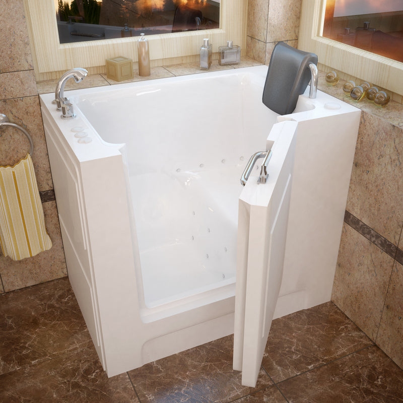 MediTub 2739LWA white walk-in tub with left drain, installed three-quarter view
