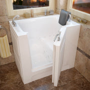 MediTub 2739LWD white walk-in tub with left drain, installed three-quarter view