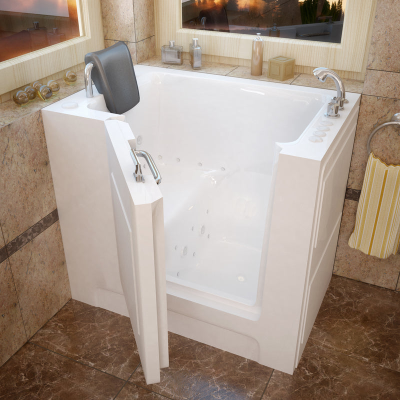 MediTub 2739RWD white walk-in tub with right drain, installed three-quarter view