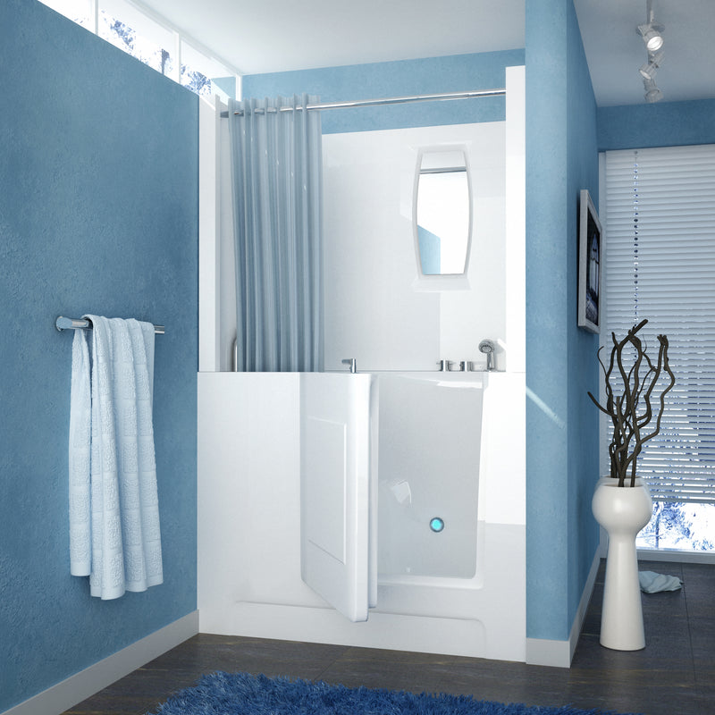 MediTub 2747RWS white walk-in tub with right drain, installed three-quarter view