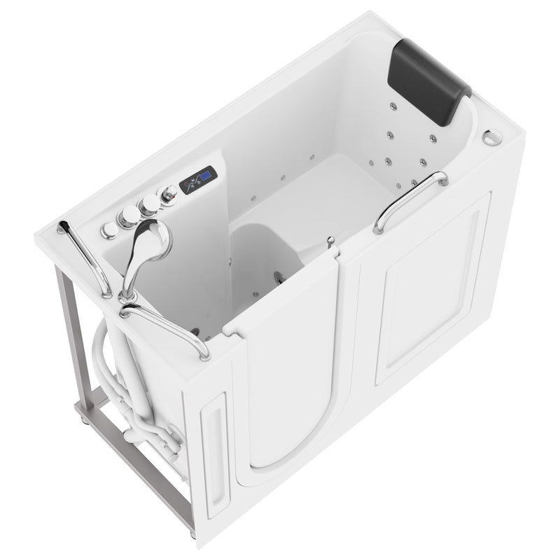 MediTub 2753FLWL walk-in tub in white, three-quarter product view, left door and drain