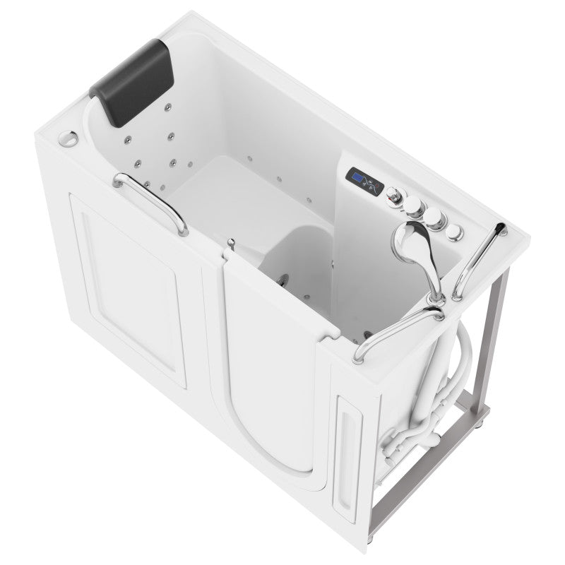 MediTub 2753FLWR walk-in tub in white, three-quarter product view, right door and drain