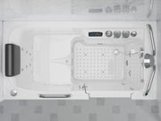 MediTub 2753FLWR walk-in tub in white, top view of the jets, seat and controls