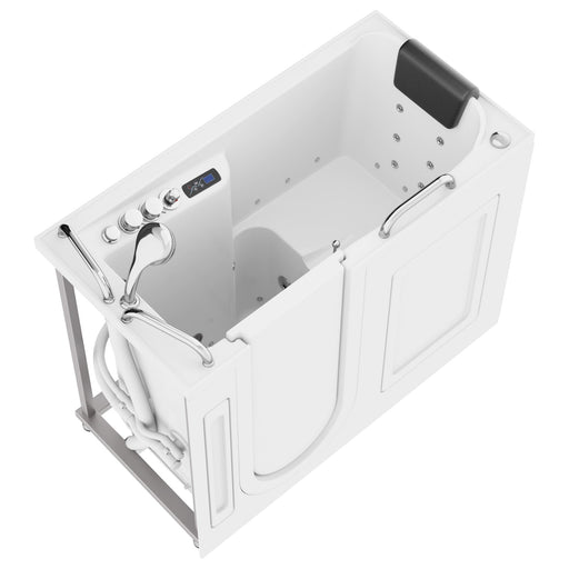 MediTub 2753WILWD walk-in tub in white, three-quarter product view, left door and drain