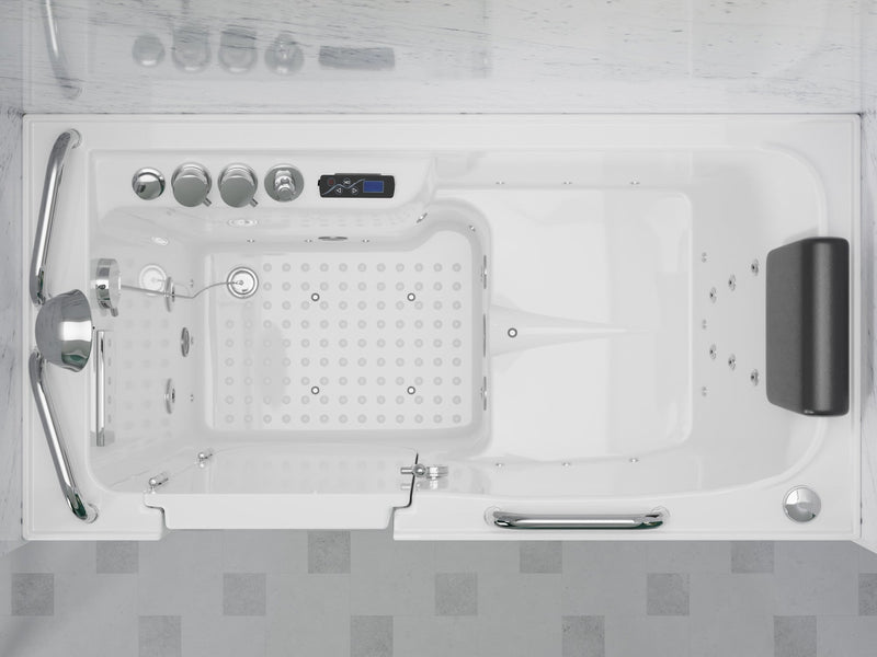MediTub 2753WILWD walk-in tub in white, top view of the jets, seat and controls