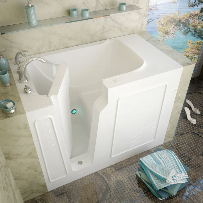 MediTub 2952LWS white walk-in tub with left drain, installed three-quarter view