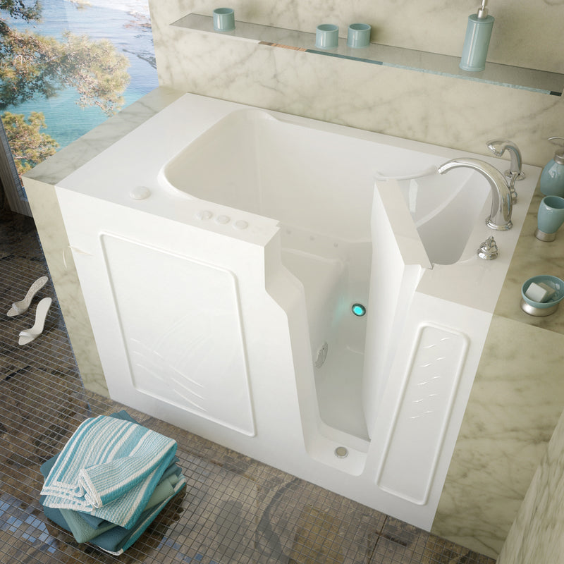 MediTub 2952RWA white walk-in tub with right drain, installed three-quarter view
