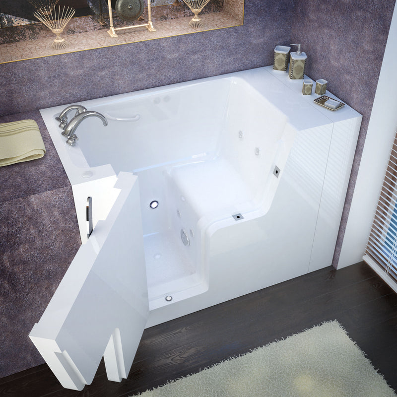 MediTub 2953WCALWH white walk-in tub with left drain, installed three-quarter view