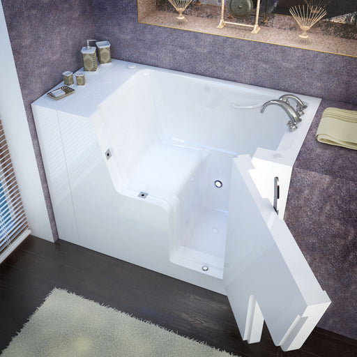 MediTub 2953WCARWS white walk-in tub with right drain, installed three-quarter view