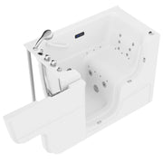 MediTub 2953WCLWD wheelchair accessible walk-in tub in white, product view with the wheelchair door open, left side