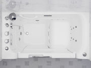 MediTub 2953WCLWD wheelchair accessible walk-in tub in white, top view of the jets, seat and controls