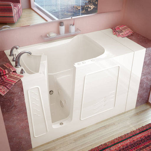 MediTub 3053LBH biscuit walk-in tub with left drain, installed three-quarter view