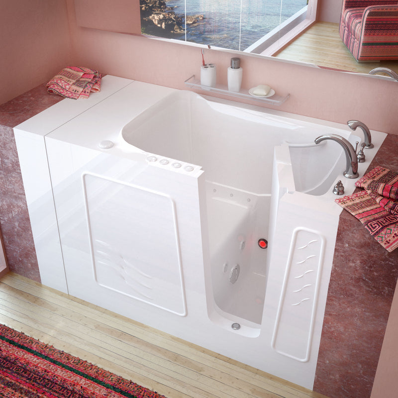 MediTub 3053RWD white walk-in tub with right drain, installed three-quarter view