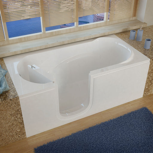 MediTub 3060SILWS white walk-in tub with left drain, installed three-quarter view