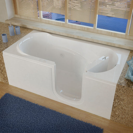MediTub 3060SIRWH white walk-in tub with right drain, installed three-quarter view
